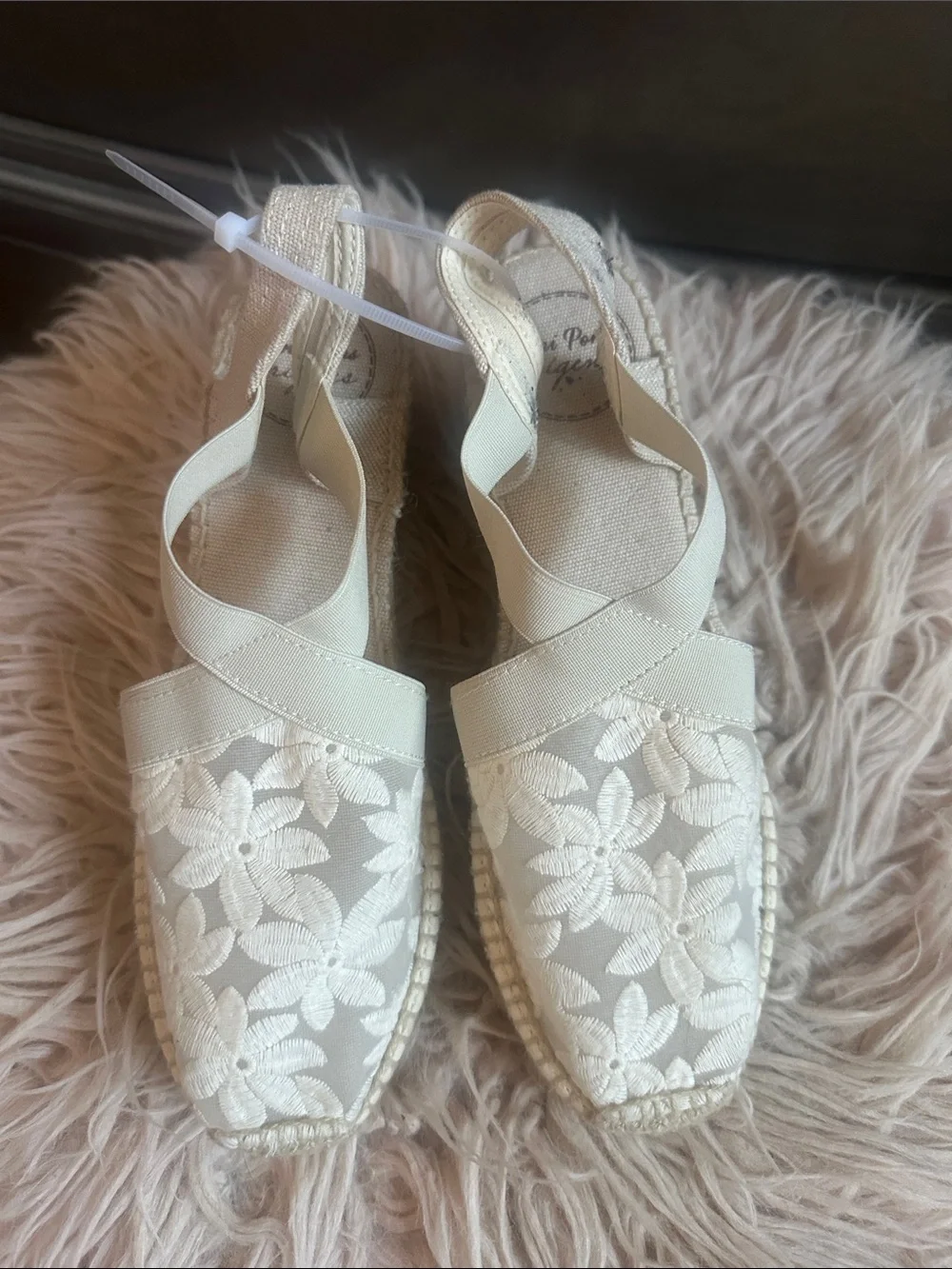 Women's Floral Lace Espadrille Slingback - Cream